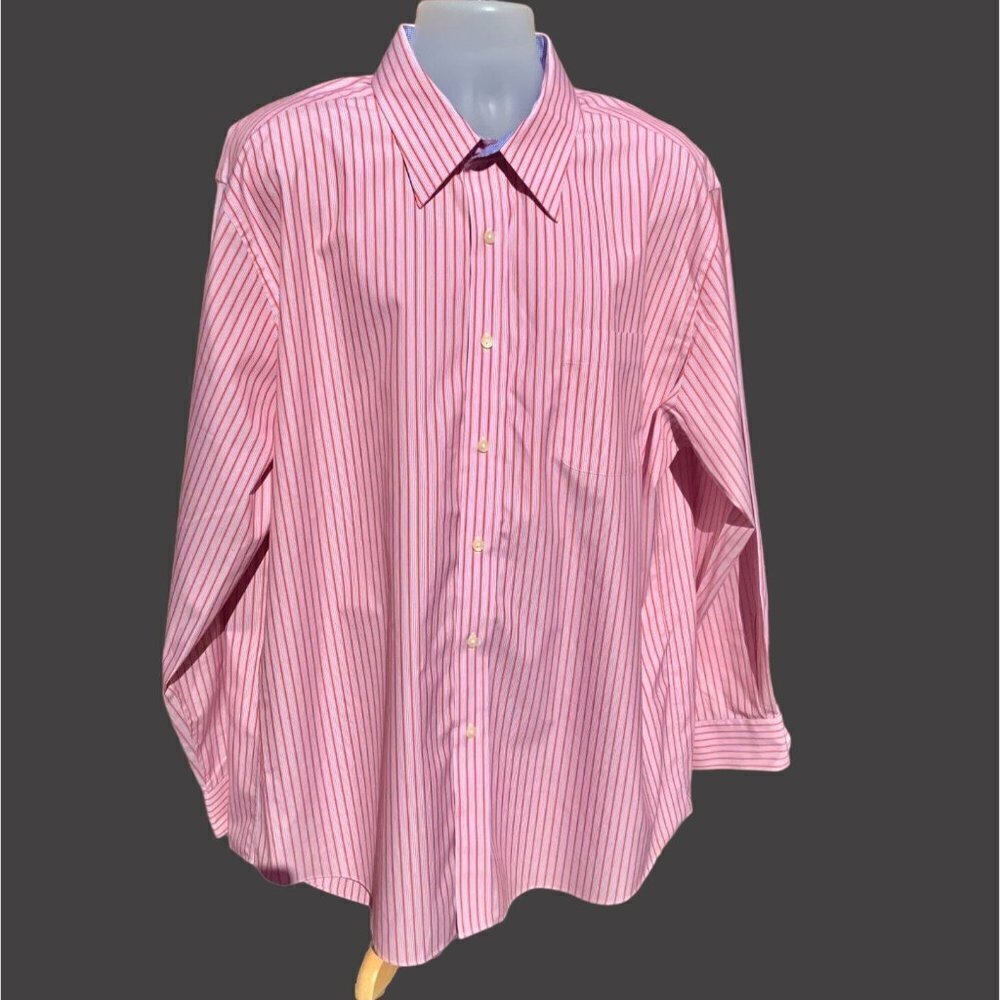 W.H. BELK WEAR PERFECT RED STRIPED LONG SLEEVE BUTTON DOWN COTTON SHIRT SIZE 2XL